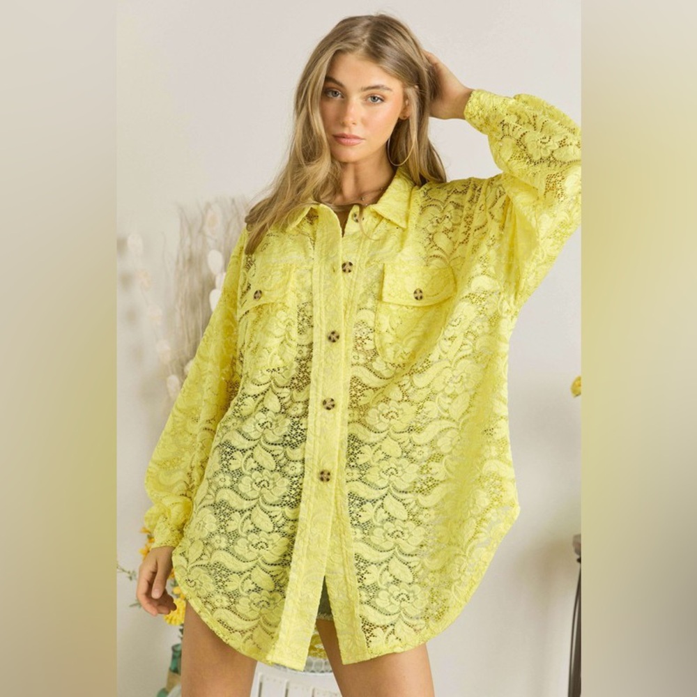 ADORA Yellow Lace Button-Down Shirt